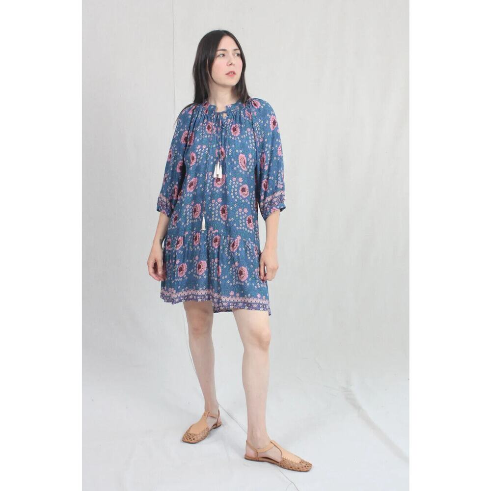 Natalie Martin Stevie Dress Vintage Flowers Azure Artisanal Bohemian Size Small